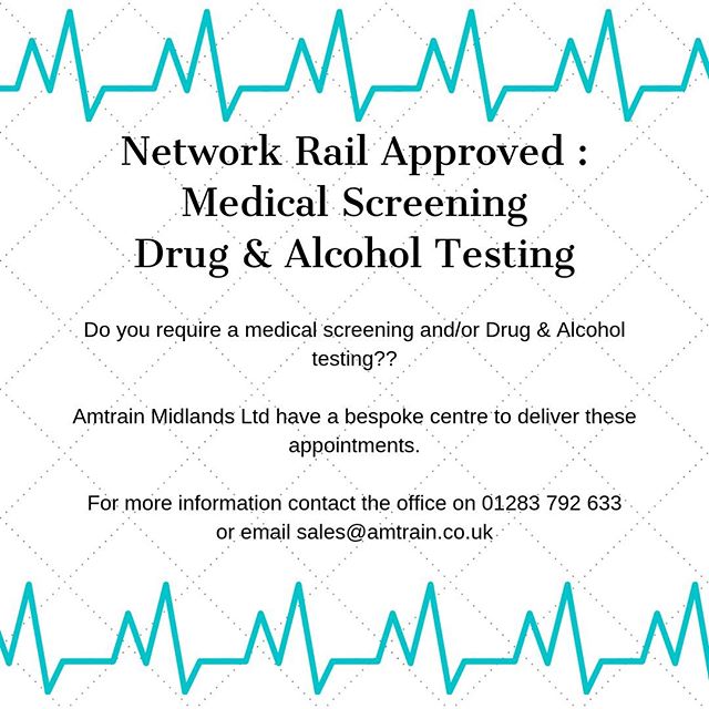 Do you require a Network Rail approved Medical and/or D/A screening?!⠀
Please contact the office on 01283792633 or email info@amtrain.co.uk.